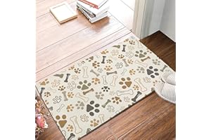 Cat Paw Print Door Mat, 18x30 inch Dog Bones Welcome Doormat Decorative Home Floor Mat, Non Slip Back and Strong Water Absorp