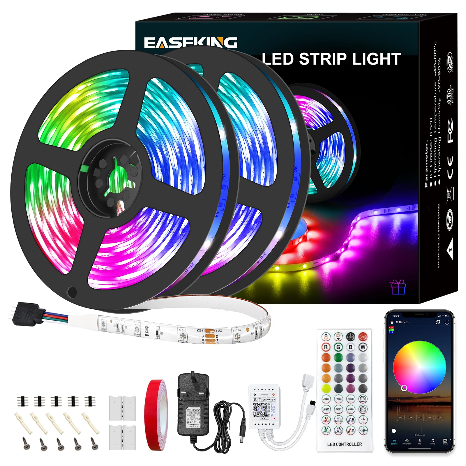 Led Strip Light - App And IR Remote Control, Led Lights For Bedroom Cuttable And Linkable 10M 300 LEDs, Led Strips For Room Decor RGB Led Strip, led light strips bedroom accessories, (10M/32feet)