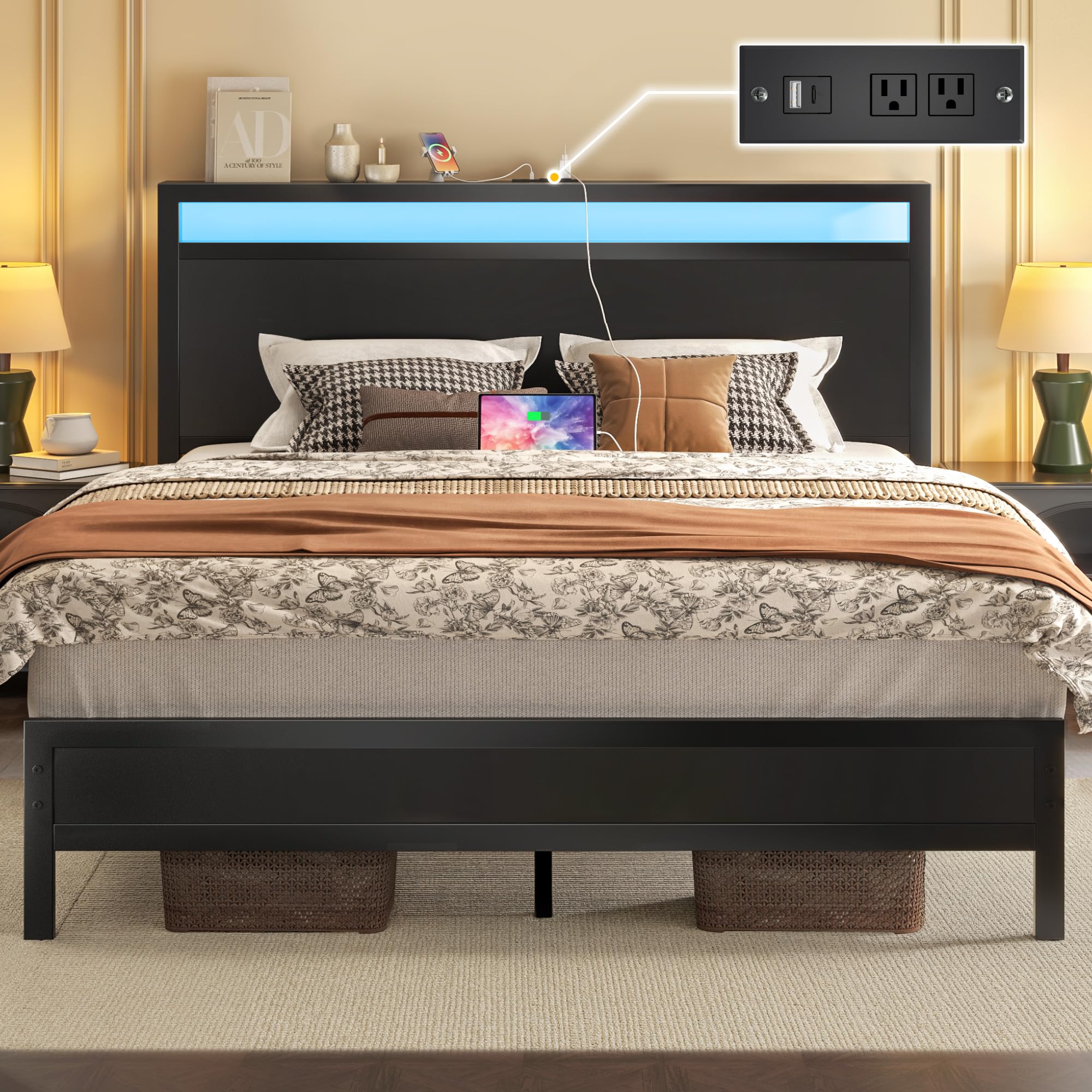Modern LED headboard with charging