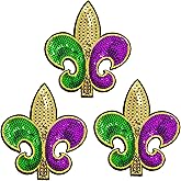 3 Pieces Pack Mardi Gras Fleur De Lis Sequins Iron-On Patches Appliques
