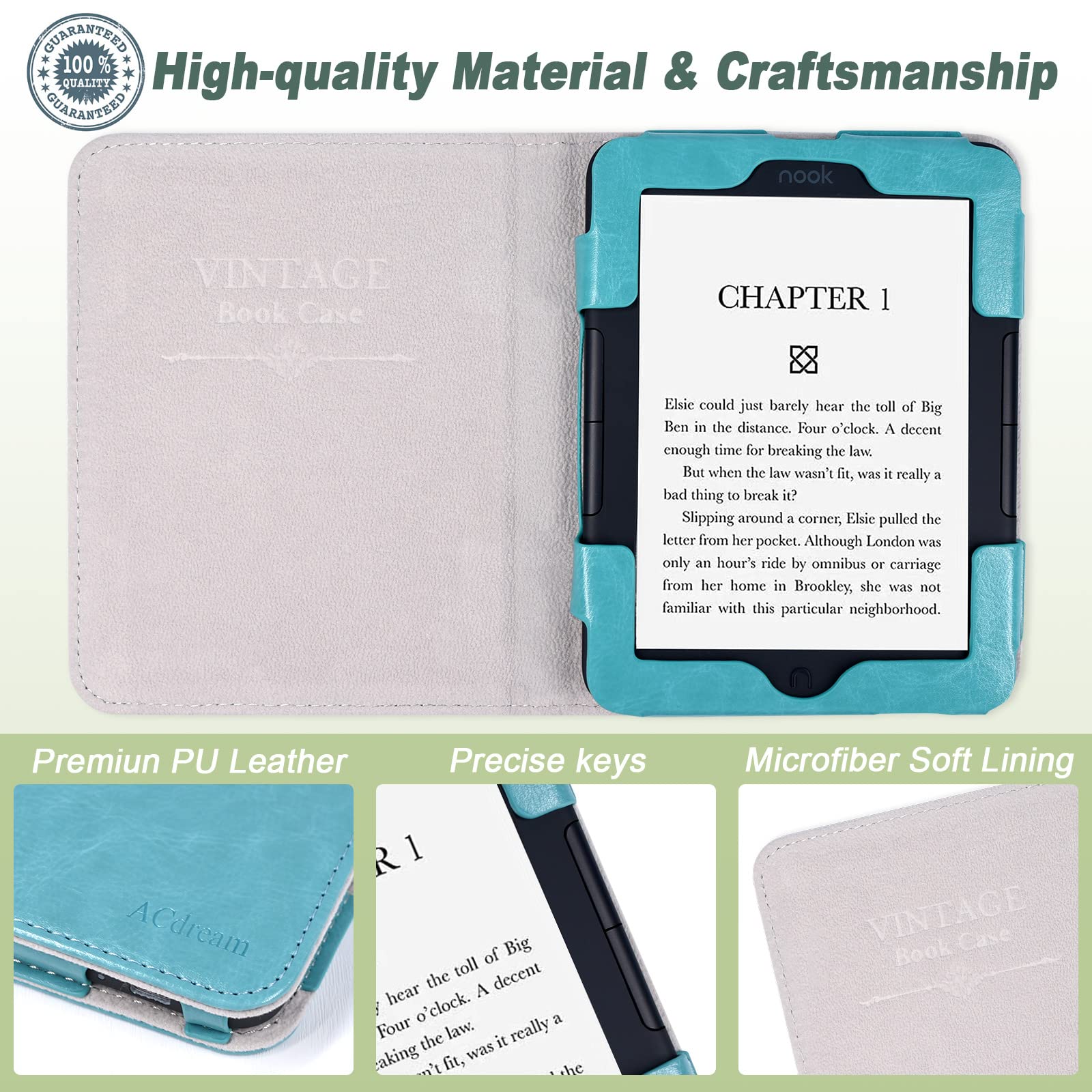 ACdream Case for Nook GlowLight 4 2021 / Nook GlowLight 4e 2022, Folio Premium PU Leather Ereader Cover with Magnet Closure, Sky Blue