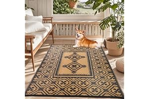 ALFOLO Outdoor Rug 4x6 Outdoor Plastic Straw Rug Deck Rugs Outdoor Waterproof Balcony Rug Apartment Patio Decor Outdoor Front Porch Rug Patio Rug, Black and Brown Reversible Rv Camping Mat Outside Mat