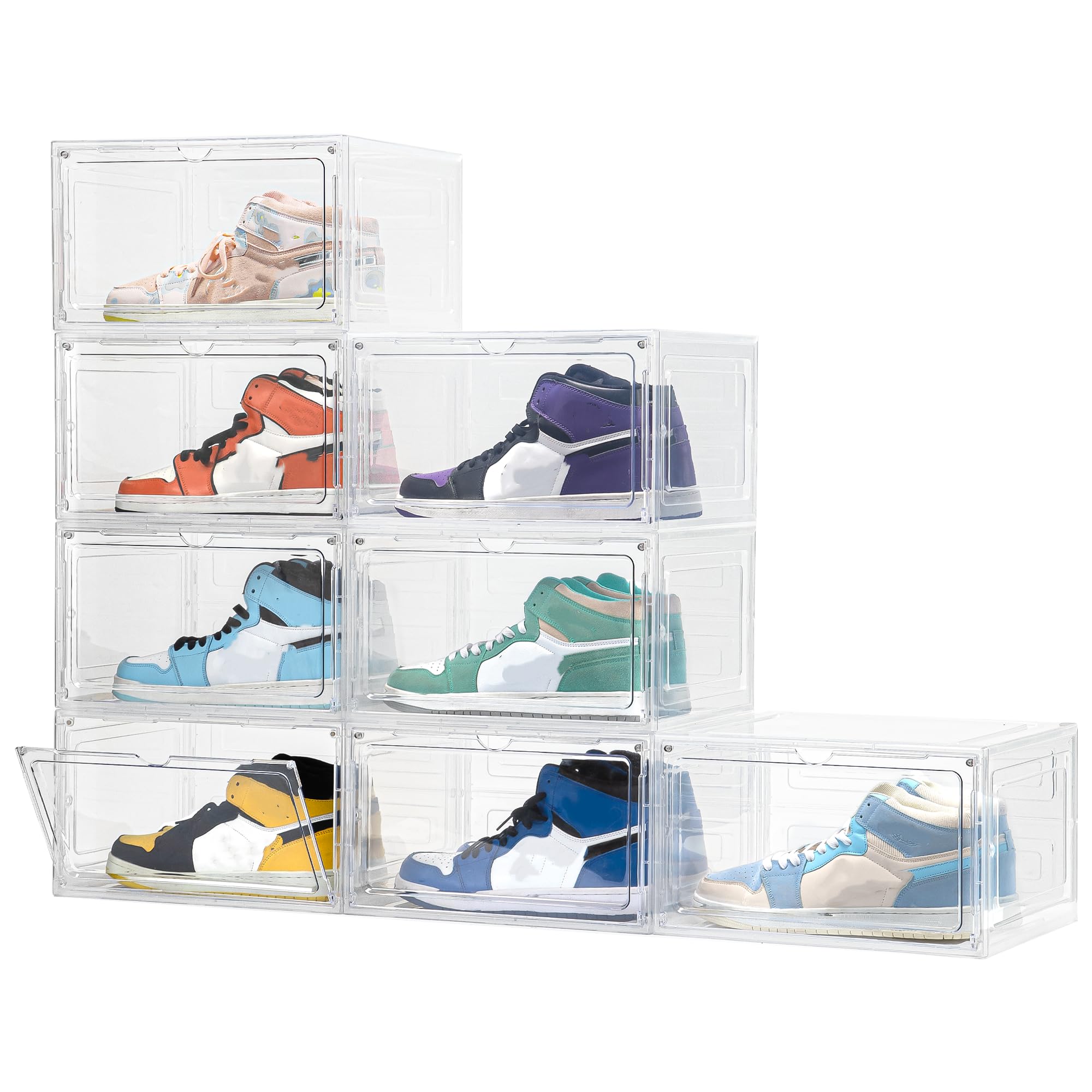 Attelite 8 Pack Shoe Boxes Clear Plastic Stackable, Upgrade Large Shoe ...