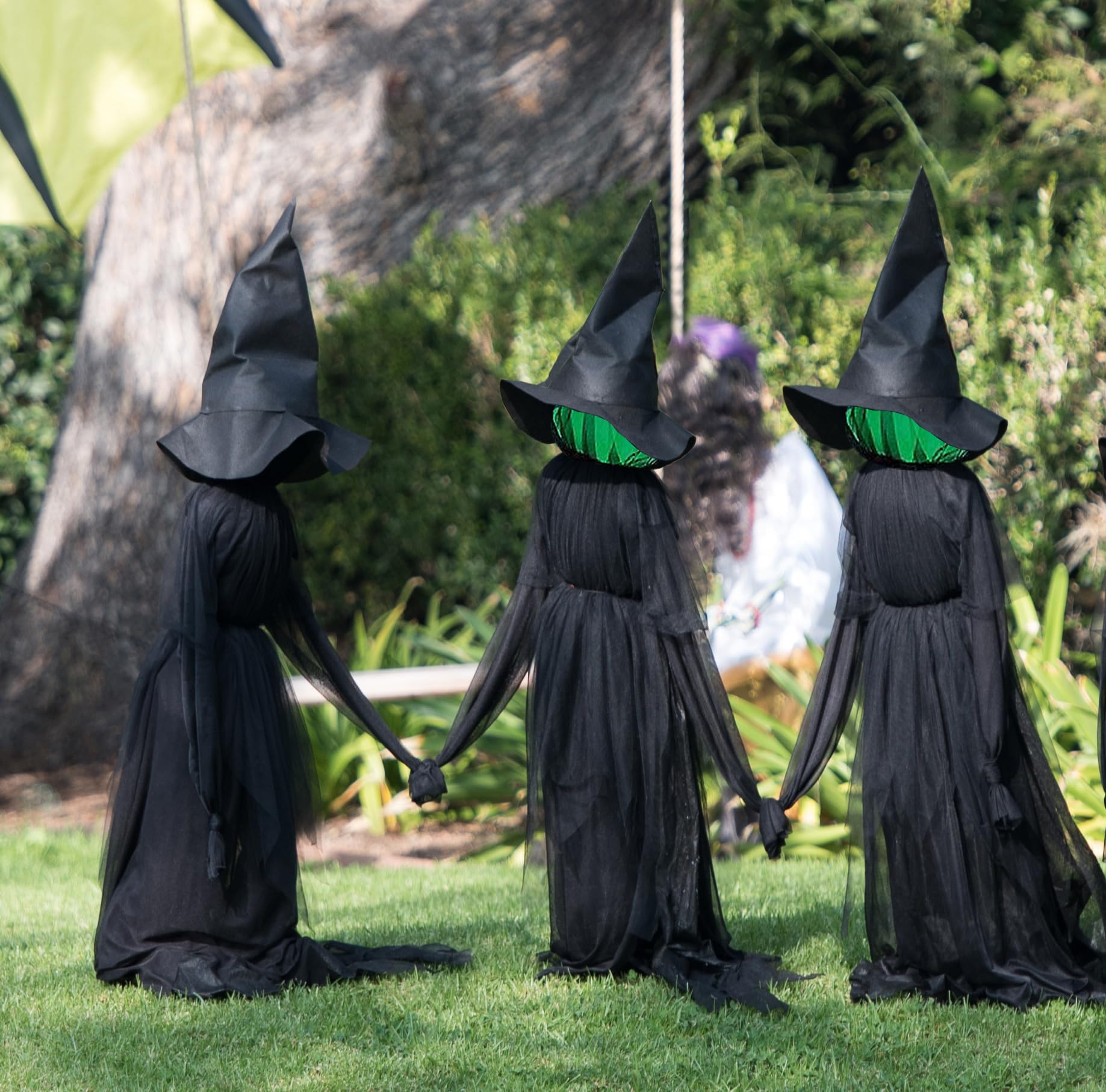 Photo 1 of Halloween Decorations, Set of 3 Light Up Witches Holding Hands Witches with Stakes?Voice Control Witch Glowing Head Waterproof for Outside Garden Statue Decoration Grass Lawn