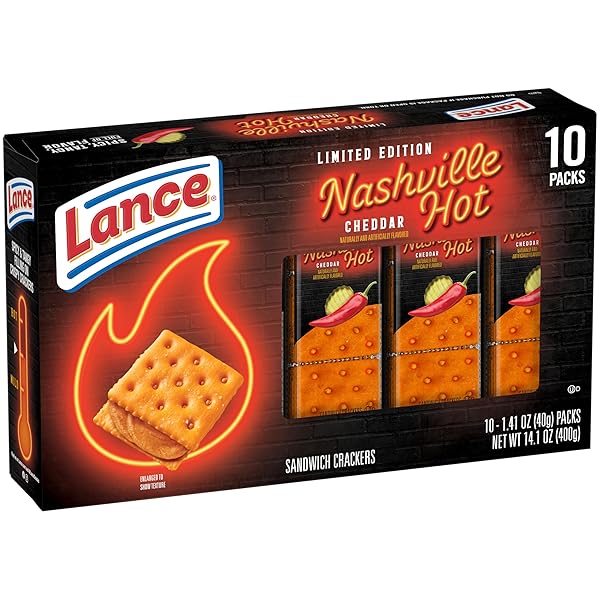 LANCE NASHVILLE HOT CHEDDAR SANDWICH CRACKERS, 10 PACK