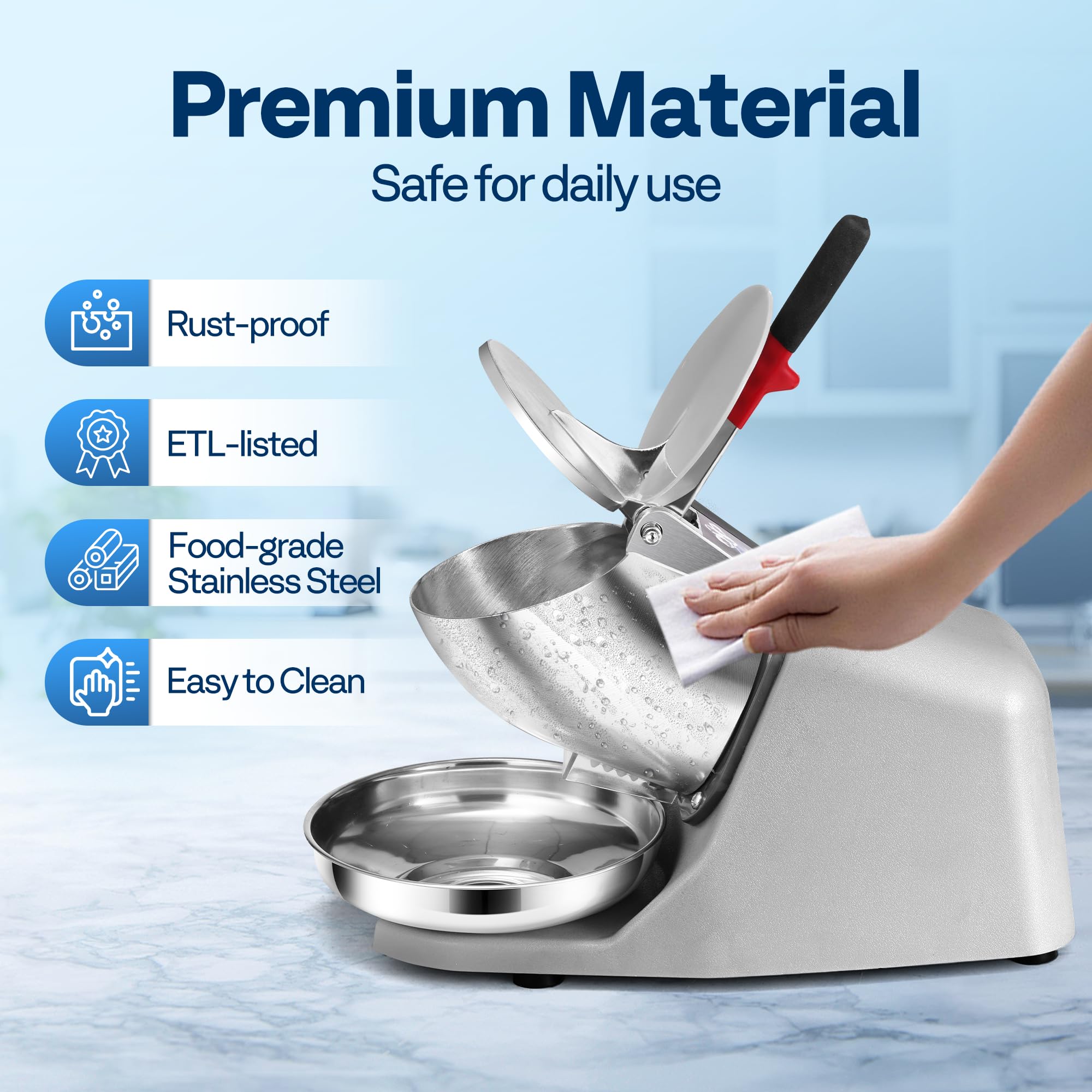 VIVOHOME Electric Ice Shaver Snow Cone Maker Machine Silver 143lbs/hr with Ice Pick for Home and Commercial Use