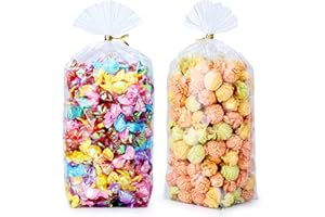 ZIMCEMS 100Pcs 6X9 inch Bottom Gusset Bags Clear Cellophane Gift Bags Plastic Gift Wrap Cello Bags for Party Favor Treats, Goodie,Bakery Cookie, Candy with 5" Twist Ties