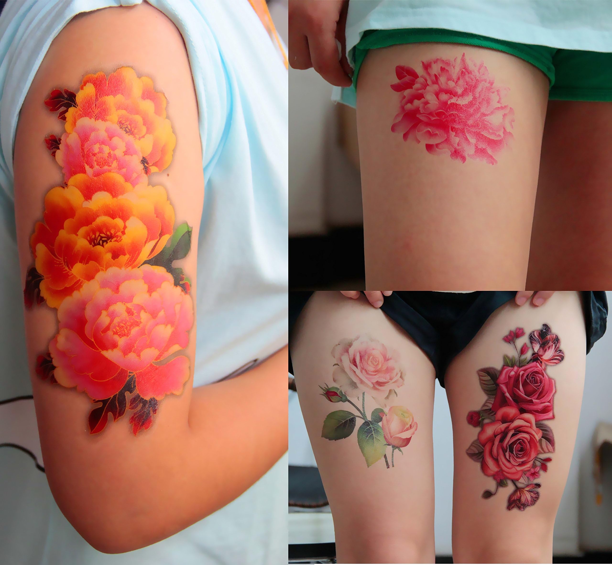 DaLin 4 Sheets Sexy Temporary Tattoo Fake Tattoos for Women, Peony Flower, Rose