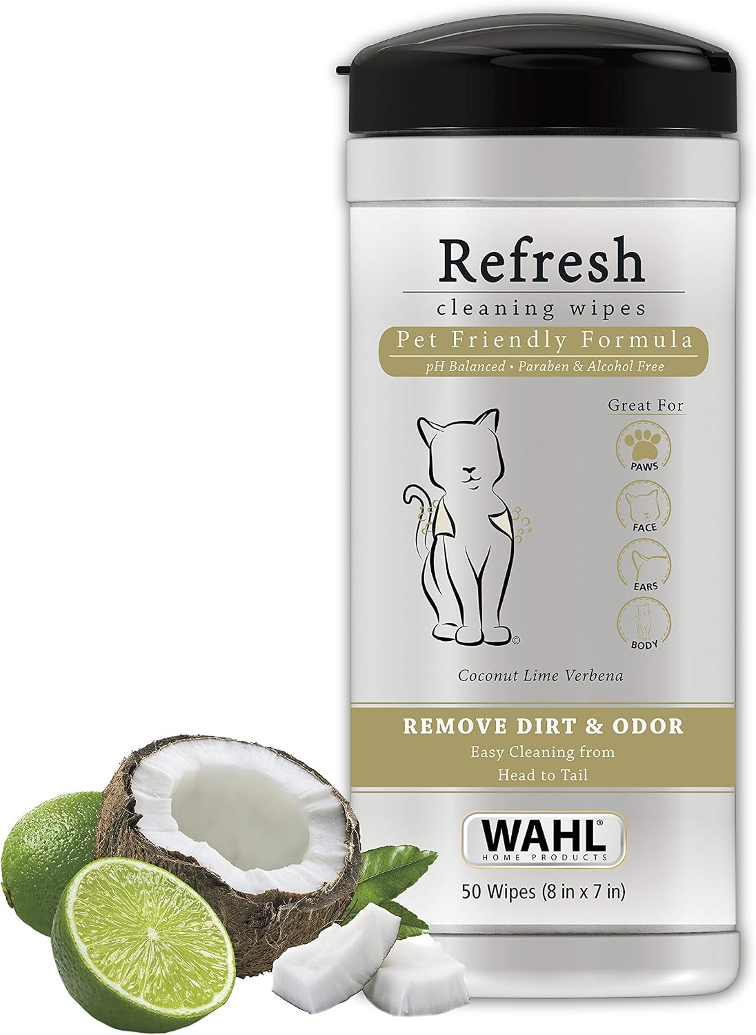 Wahl Refresh Grooming Wipes - Alcohol & Paraben Free, Deodorizing Cleansing Tissues for Pets Cats & Dogs