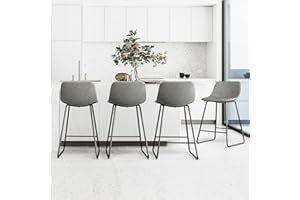 LUE BONA Bar Stools Set of 4, 24" ALX Faux Leather Barstools, Modern Counter Height Stools with Back and Metal Legs, Armless Counter Chairs for Kitchen Island, Grey