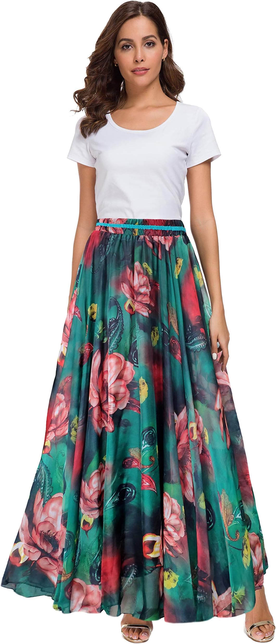AfibiWomen Full/Ankle Length Blending Maxi Chiffon Long Skirt Beach Skirt