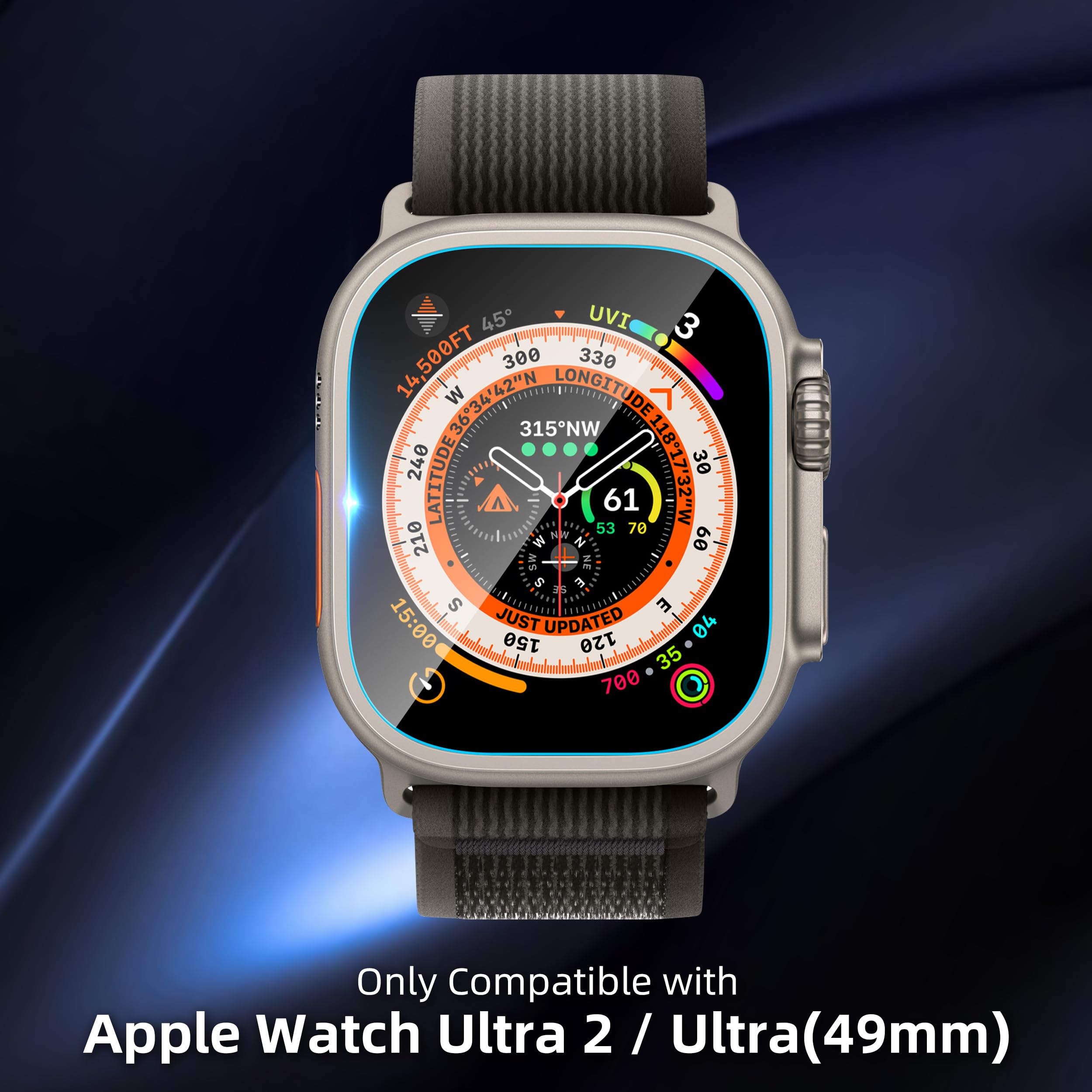 SWUU 2 Pack Tempered Glass Screen Protector with Auto-alignment Installation Frame Compatible with Apple Watch Ultra 2 / Ultra Screen Protector 49mm, Waterproof HD Film for iWatch Ultra 49mm Clear