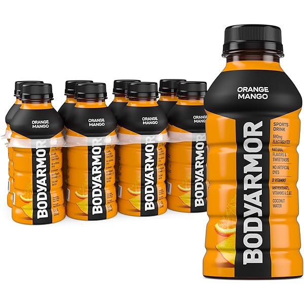 BODYARMOR SPORTS DRINK SPORTS BEVERAGE, ORANGE MANGO, COCONUT WATER HYDRATION, NATURAL FLAVORS WITH VITAMINS, POTASSIUM-PACKED ELECTROLYTES, PERFECT FOR ATHLETES, 12 FL OZ (PACK OF 8)