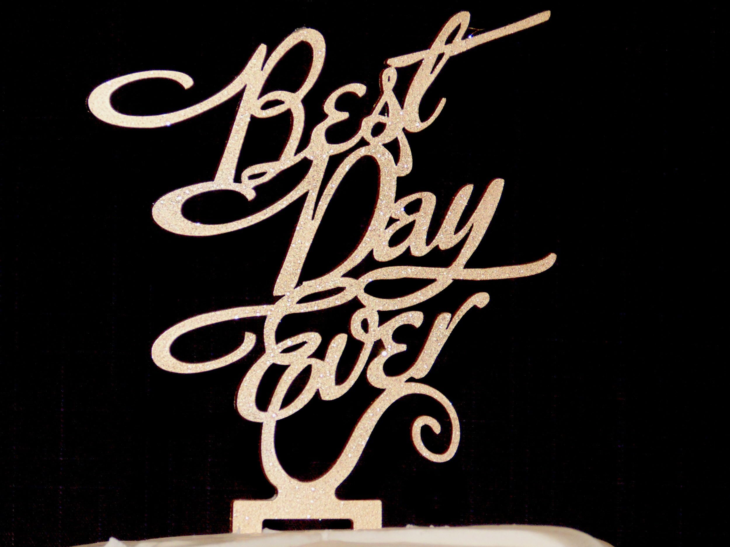 Best Day Ever Glittery Silver/Gold Block Wedding Acrylic Cake Topper (Glittery Gold)