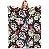 BLUBLU Day of The Dead Sugar Skull Flannel Fleece Bed Blanket Throw Blanket Lightweight Cozy Plush Blanket for Bedroom Living Rooms Sofa Couch 50