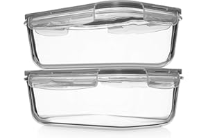 RAZAB 8 Cups/ 63 Oz 4 Piece (2 containers + 2 Lids) Large Glass Storage/ Baking Containers with Locking Lids . Ideal for Storing food, vegetables or fruits. BPA Free & Leak Proof - Microwave, Oven Safe