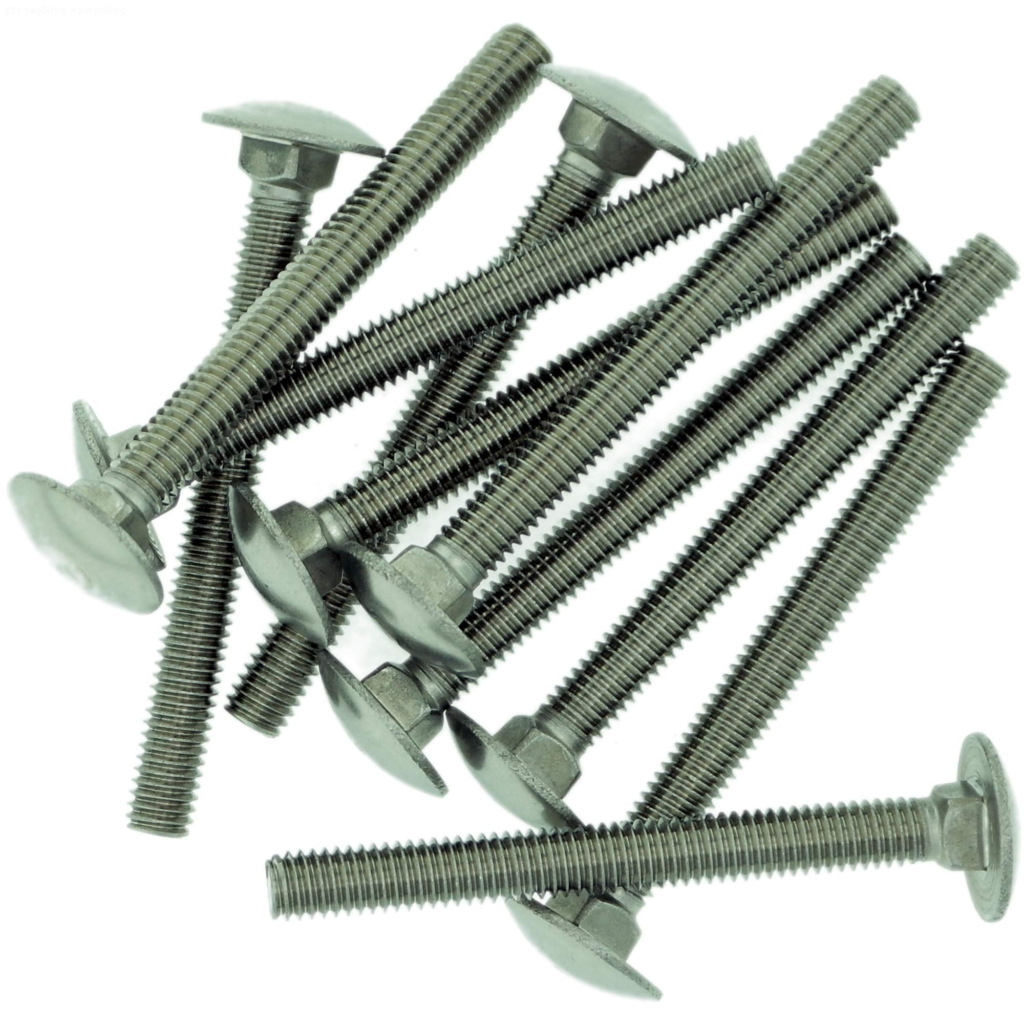 M8 (8mm x 30mm) Cup Square Carriage Bolt (Fully Threaded) - Stainless Steel (A2) (Pack of 10)