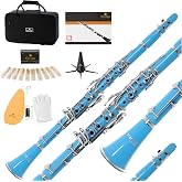 Mendini by Cecilio Ebonite Bb Clarinet Kit for Beginner - Light Blue | B Flat Clarinet Kit with 10 Reeds, Mouthpiece, Cork Grease, Hard Case, Stand, Pocketbook, Cleaning Cloth, Gloves