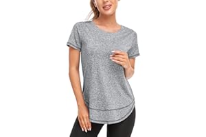 Abrooical Women's Short Sleeve Workout Shirts Crewneck Sports Yoga Running Dry Fit Tops Side Split Tee