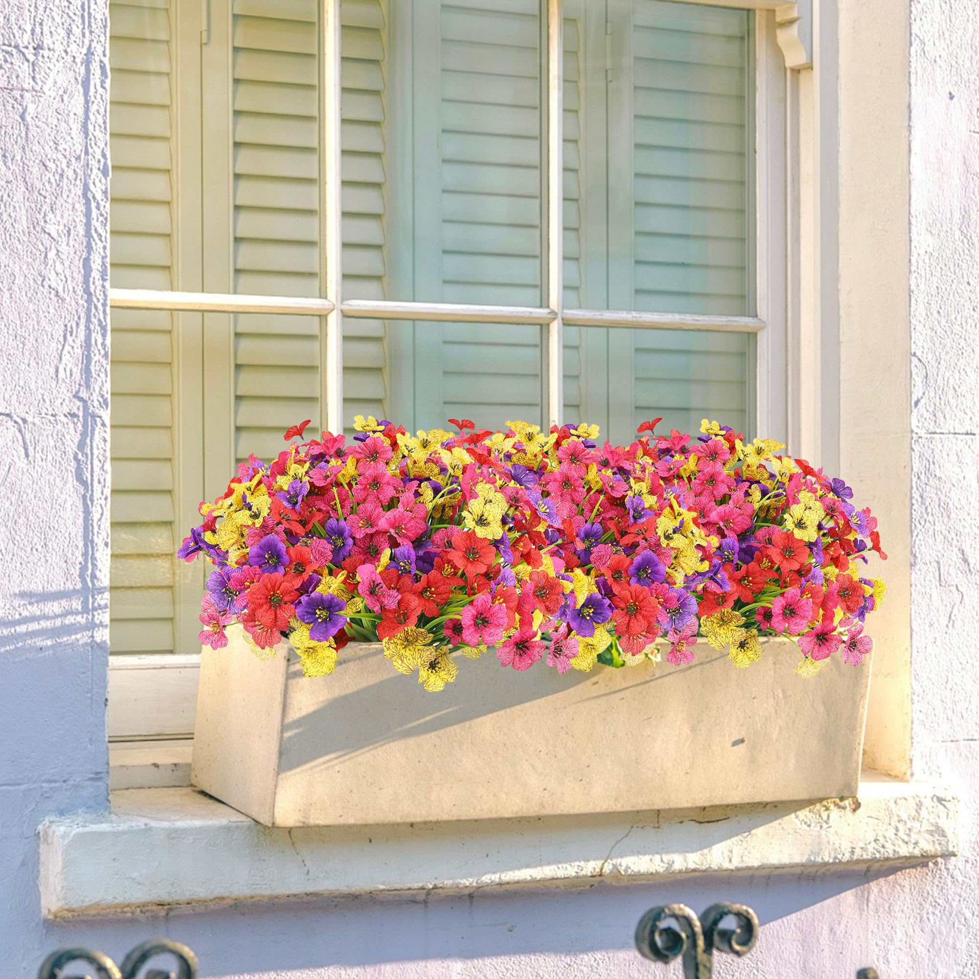 Sahoottie 16 Bundles Colorful Spring Artificial Flowers for Outdoors Fake Spring Flowers Faux Flowers for Planters Garden Window Box (4 Colors)