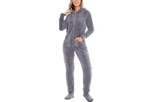 Alexander Del Rossa Women's Warm Fleece One Piece Hooded Footed Zipper Pajamas Soft Adult Onesie Footie with Hood for Winter
