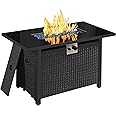 Yaheetech 43in Fire Pit Propane 50,000 BTU Rectangle Fire Table with Glass Tabletop and Waterproof Cover, Gas Fire Table for Garden, Patio, Outdoor, CSA Certification