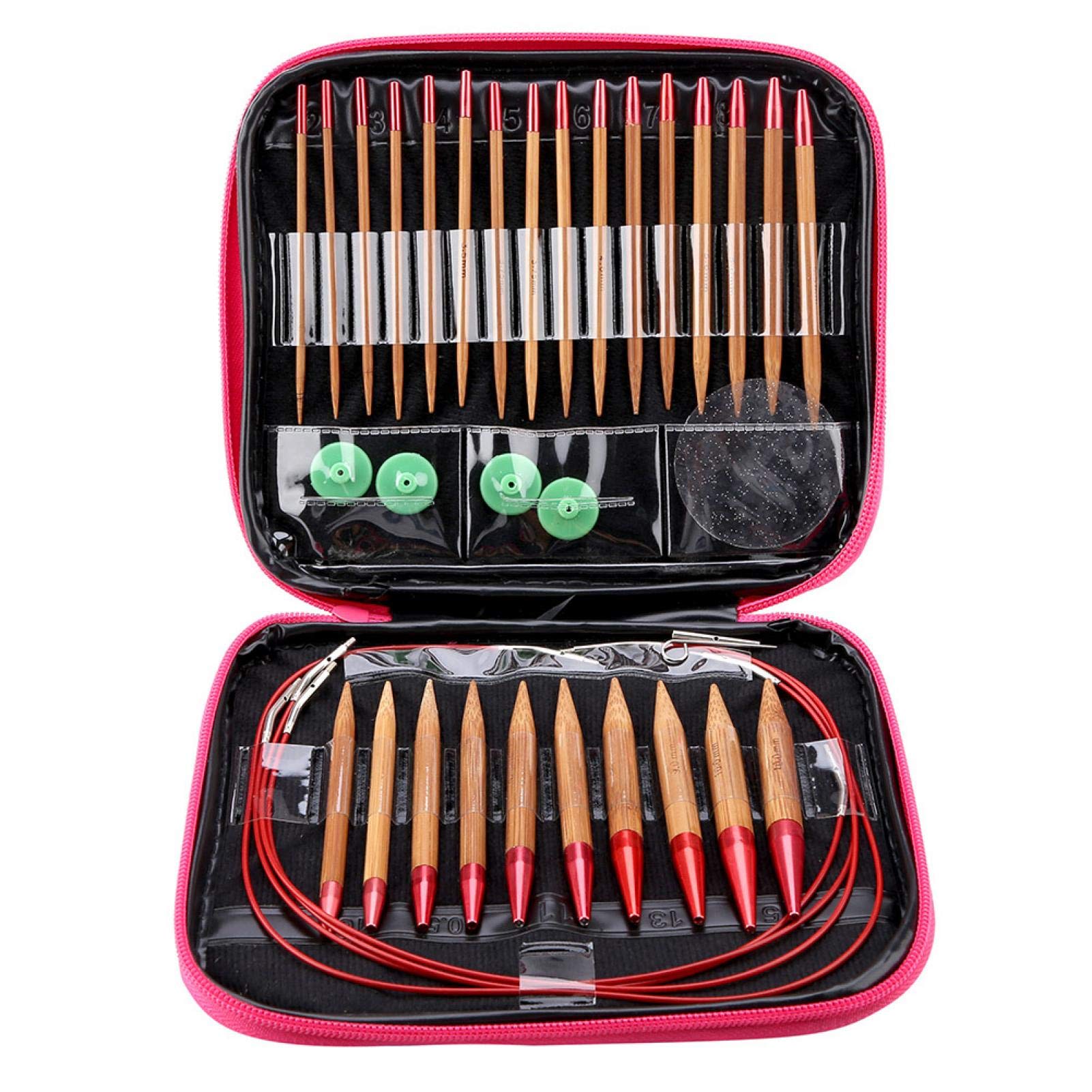 Needles Ring Set, Interchangeable Carbonized Bamboo Needles Set Aluminum Circular Knitting Needles Ring Set