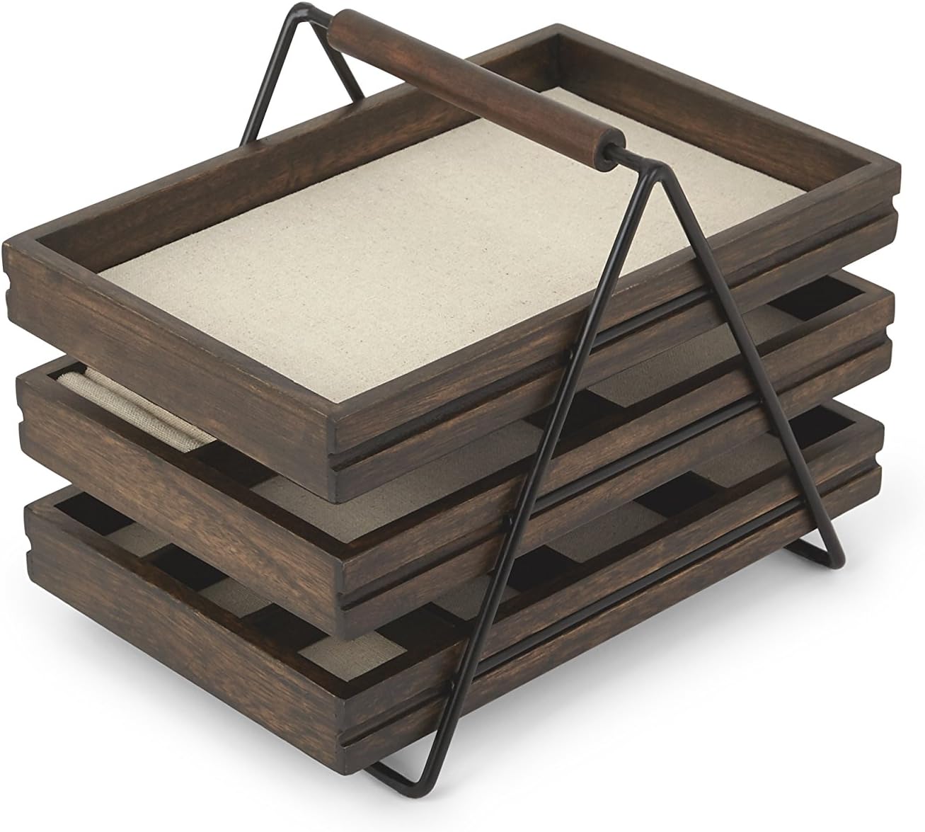 Umbra 1004037-048 Terrace Jewelry Tray – Three-Tier Jewelry Tray With Three Sliding Linen Lined Wood Trays With Metal Frame and Handle, Easy Storage and Access, Black/Walnut Finish: Home & Kitchen