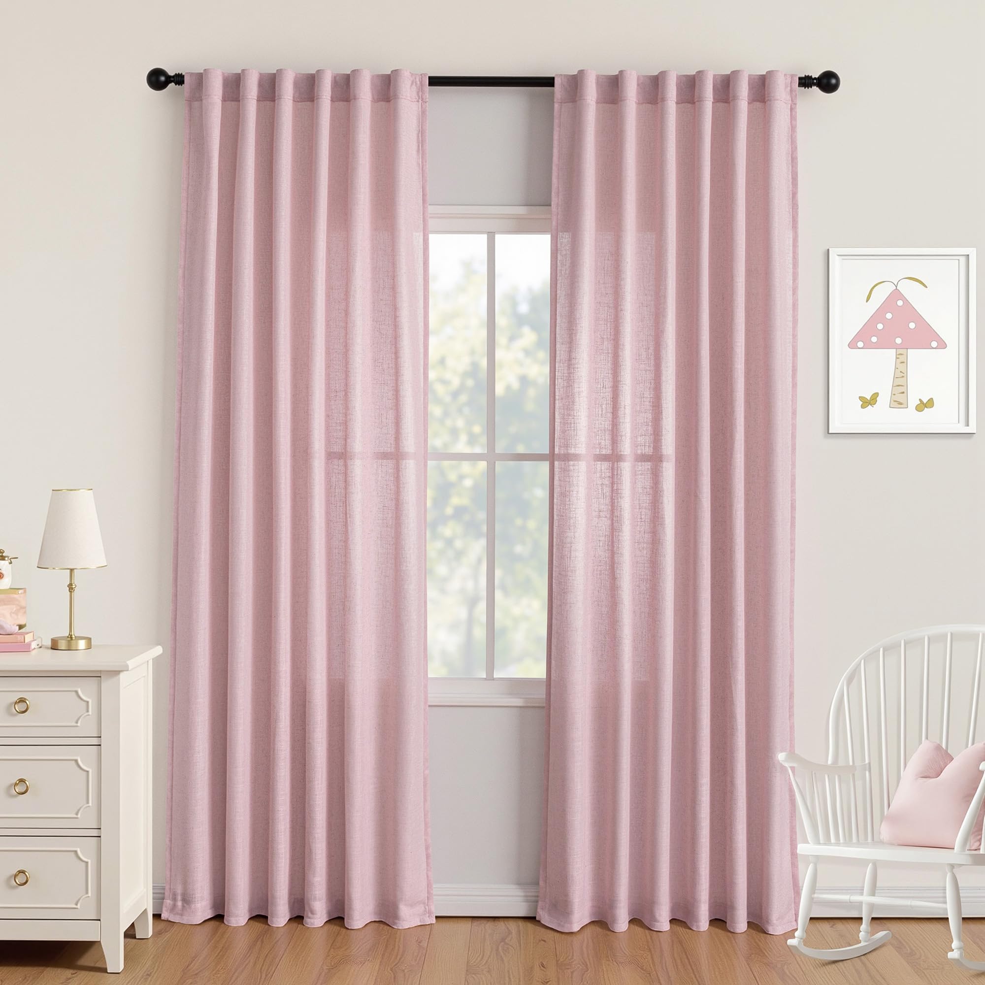 MYSKY HOME Pink Curtains for Girls Bedroom 84 Inches Long Girl Curtain Nursery Window Drapes Living Room Semi Sheer Light Filtering Soft Decor Country Style Back Tab, 50" x 84", Light Pink, 2 Panels Image