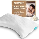 BLISSBURY Adjustable Talalay Latex Pillow, Crescent Shape, Queen Size | Customizable loft, Talalay shredded latex blend, washable cover
