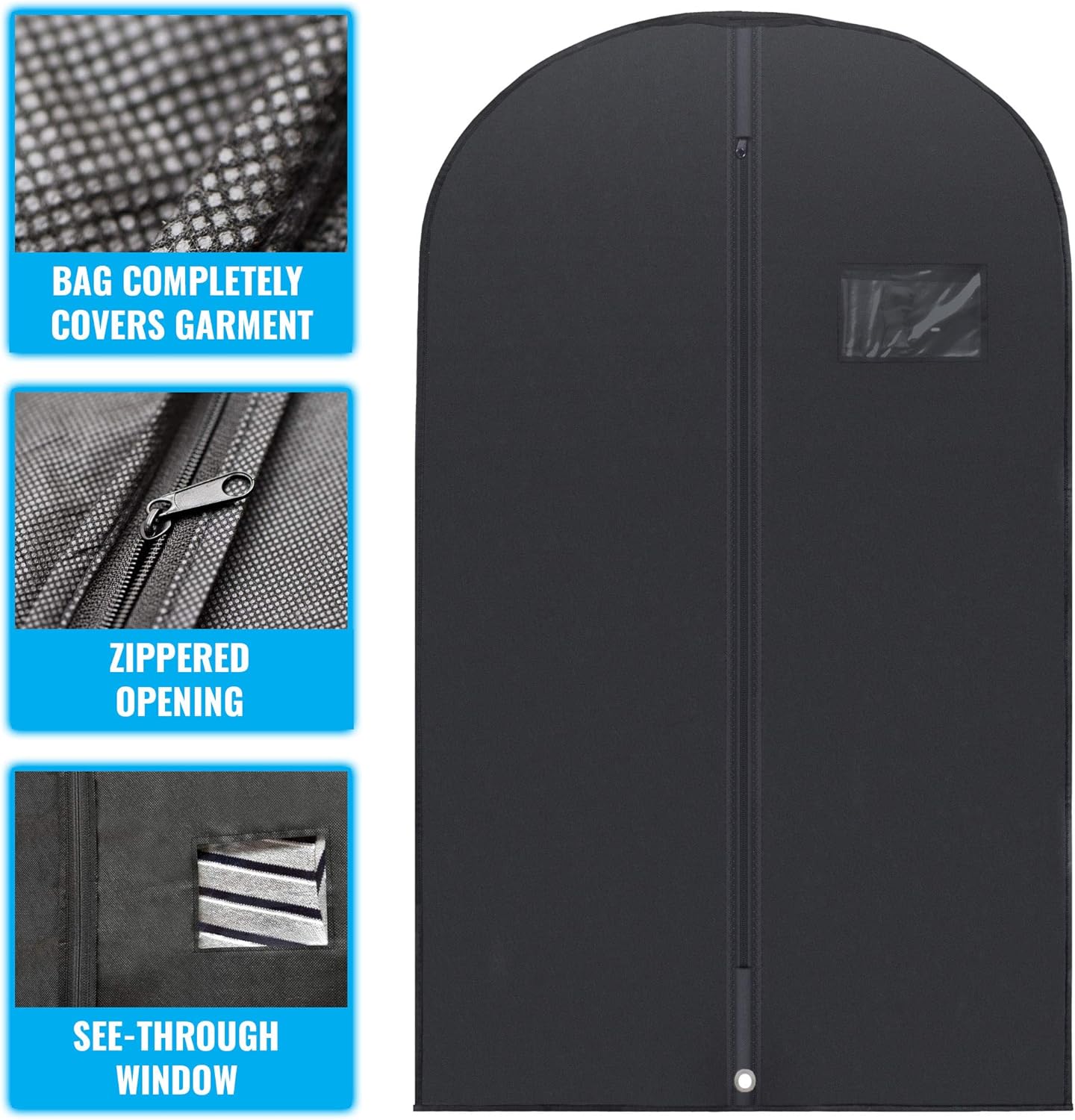 Plixio Garment Bags Suit Bag for Travel and Clothing Storage of Dresses, Dress Shirts, Coats— Includes Zipper and Transparent Window (Black- 5 Pack: 40"): Home & Kitchen