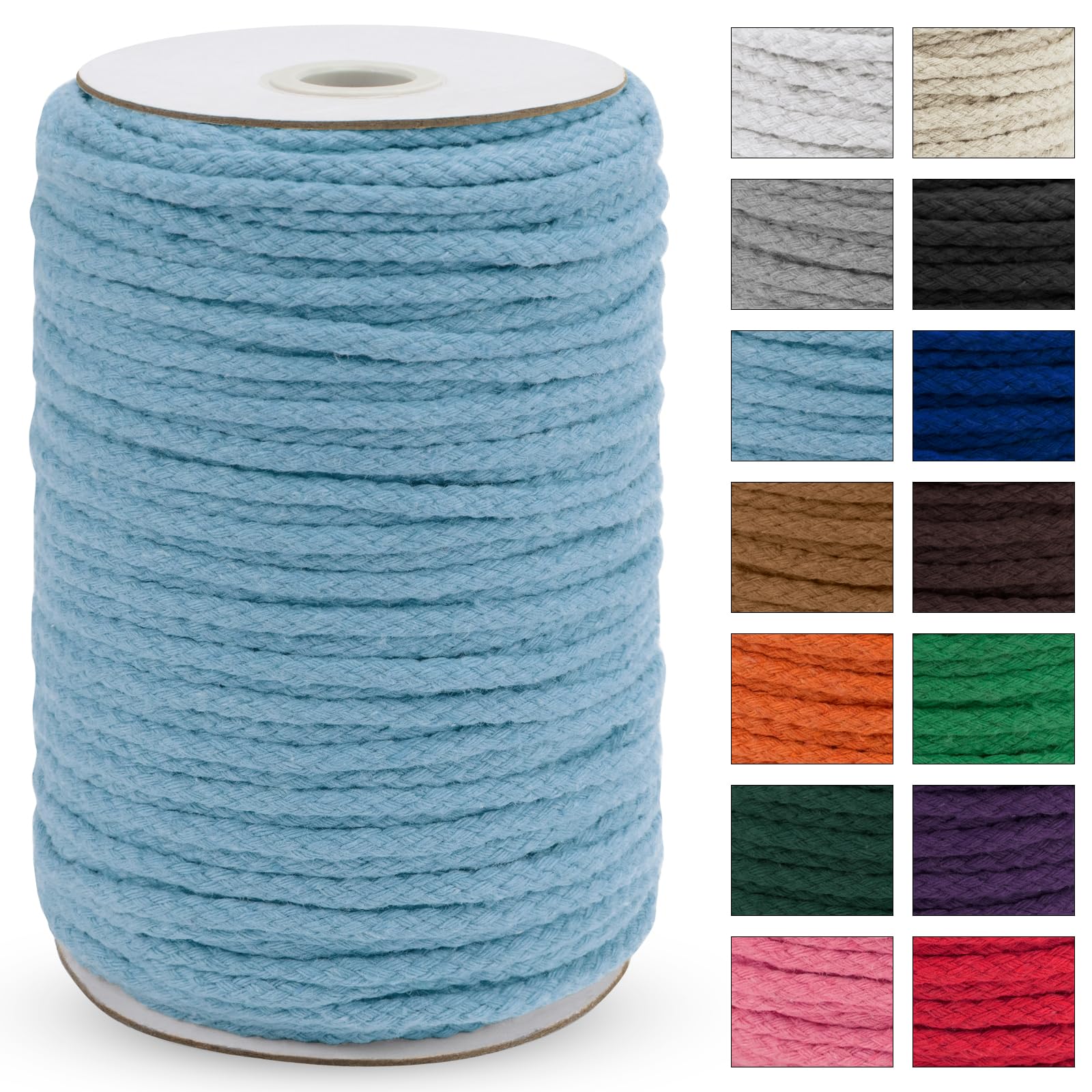 Uiopa Macrame Cord 5mm x 90m, Thick Macrame Rope 8-Strand Braided Cotton Rope, Light Blue Cotton Cord for Plant Hangers, Wall Hanging, Dream Catcher, Garden, DIY Projects
