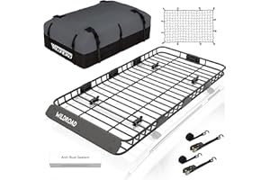 WILDROAD Car Roof Cargo Carrier Combo of Upgraded 84"x 39"x 4" Roof Rack Cargo Basket with 21 Cubic ft Cargo Carrier Bag, Super Duty Bungee Cargo Net and Ratchet Straps Fits for SUV Truck Cars