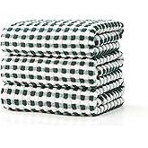 SALAS Cotton Dish Towels Cloths for Kitchen Drying Dishes, Lattice Terry Towels, Highly Absorbent Kitchen Cloths with Hanging Loop, 16‘’ x 26‘’, 3 Packs, Green