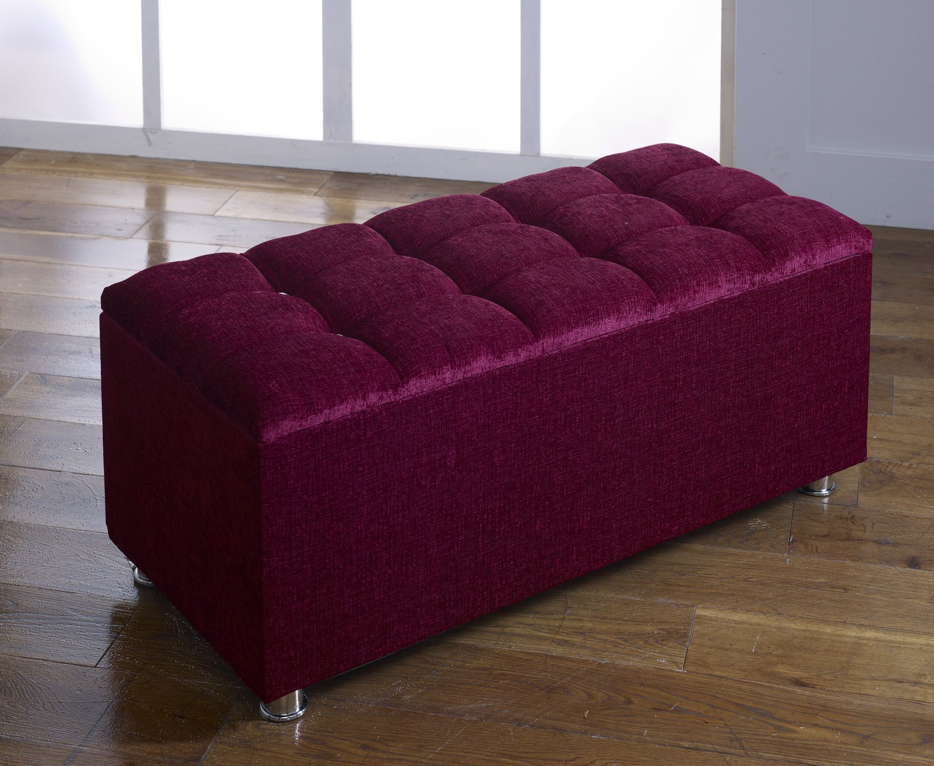 CROWNBEDSUK CUBED CHENILLE DIAMANTE OTTOMAN TOY STORAGE BLANKET BOX (MAROON)