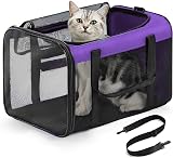 Conlun Cat Carrier Bag Soft-Sided Pet Carrier 4-Sided Mesh Purple M