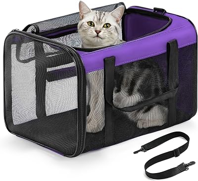 Conlun Cat Carrier Bag Soft-Sided Pet Carrier 4-Sided Mesh Purple M
