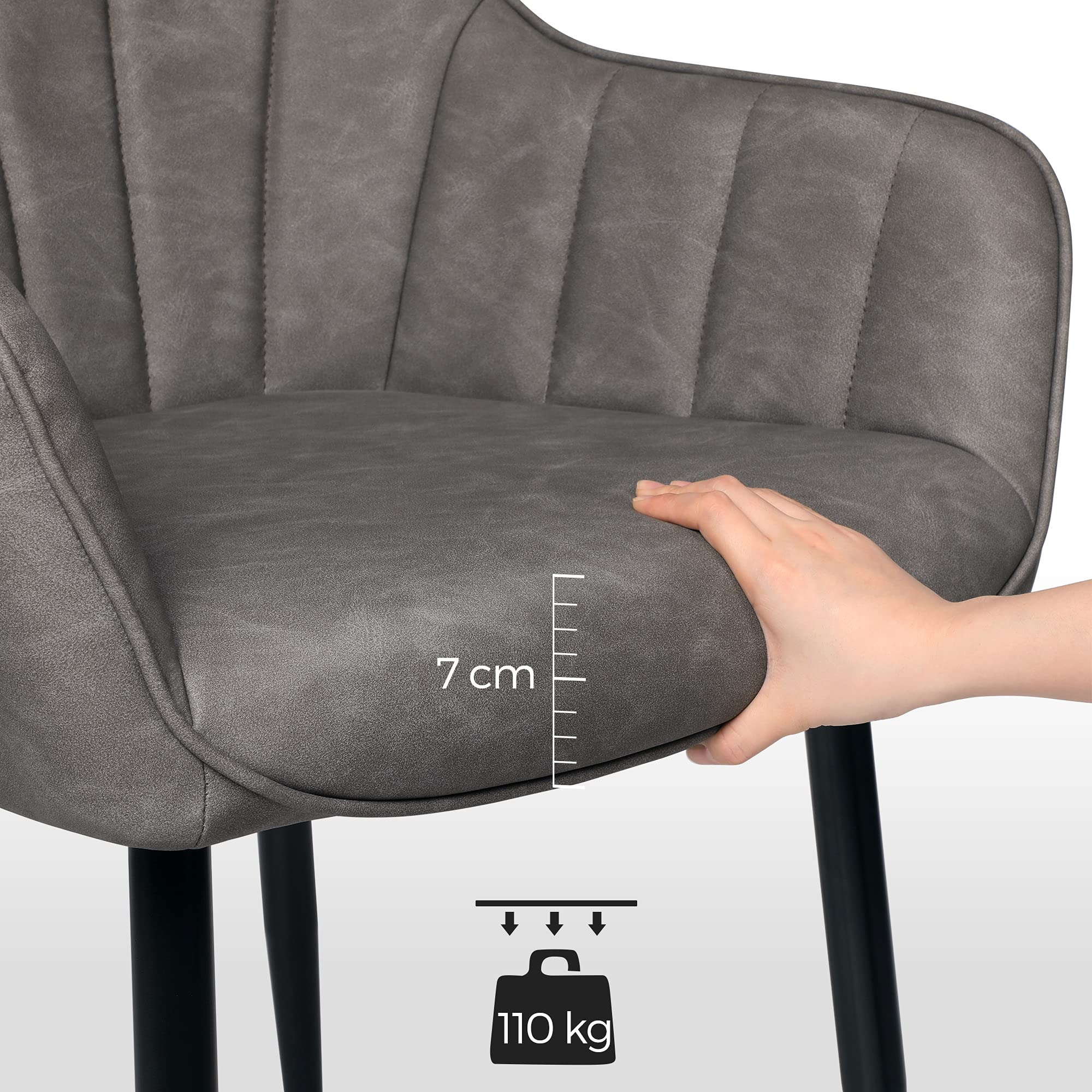 SONGMICS Esszimmerstuhl, Sessel, Loungesessel, mit Armlehne, PU-Bezug, bis 110 kg belastbar, Metallbeine, für Esszimmer, Küche, Wohnzimmer, Schlafzimmer, grau LDC079G01 5