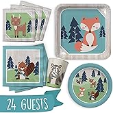 Woodland Animal Birthday Party Supply Set | Super Cute, All-In-One 120 Piece Set Includes Plates, Cups, and Napkins | Serves 24 Guests | Forest Creature Theme Perfect for Birthdays or Baby Showers