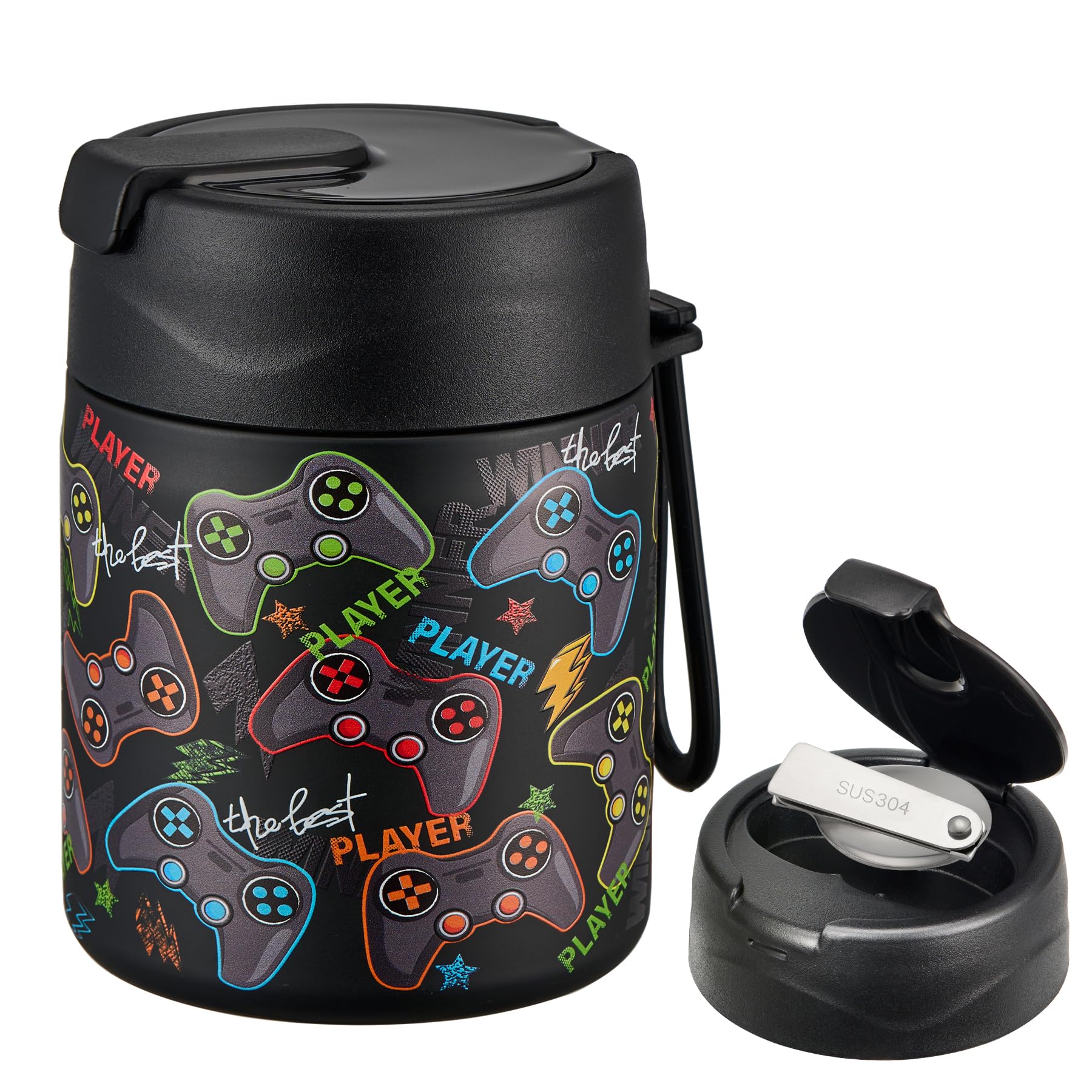 Photo 1 of 17oz Soup Thermo for Hot Food Kids,Insulated Food Jar with Spoon,Thermo Hot Food Lunch Container,Wide Mouth Leakproof Stainless Steel Lunch Box for School-Black Game
