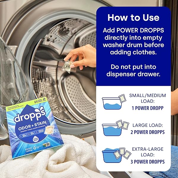 DROPPS ODOR & STAIN BIOBASED POWER LAUNDRY DETERGENT PODS, CRISP BREEZE HE COMPATIBLE LAUNDRY PODS FOR FRESH CLOTHES – LAUNDRY SOAP SUPPLIES & RECYCLABLE PAPERBOARD PACKAGING