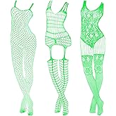 Hercicy 3 Pcs Glow in the Dark Fishnet Stockings Luminous Bodysuit Leggings Glowing Fishnet Socks for Women Glowing Party(Classic Style)