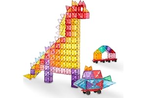 KUB 121 Pcs Magnetic Tiles Creative Toys, 3D Building Magnet Blocks Set, STEM Educational Kids Gifts for Boys Girls Over 3 Years Old, Montessori Preschool Learning