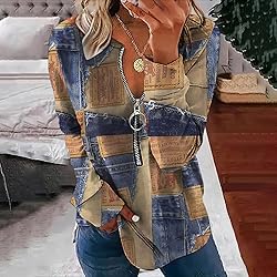 TIAFORD Women's Half Zip Cow Print Sweatshirt Long