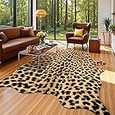 AROGAN Premium Leopard Print Rug 4.6x5.2 Feet, Machine Washable Faux Fur Cheetah Rug, Non-Slip Animal Print Hide Leopard Skin Area Rug for Bedroom Living Room Home Decor