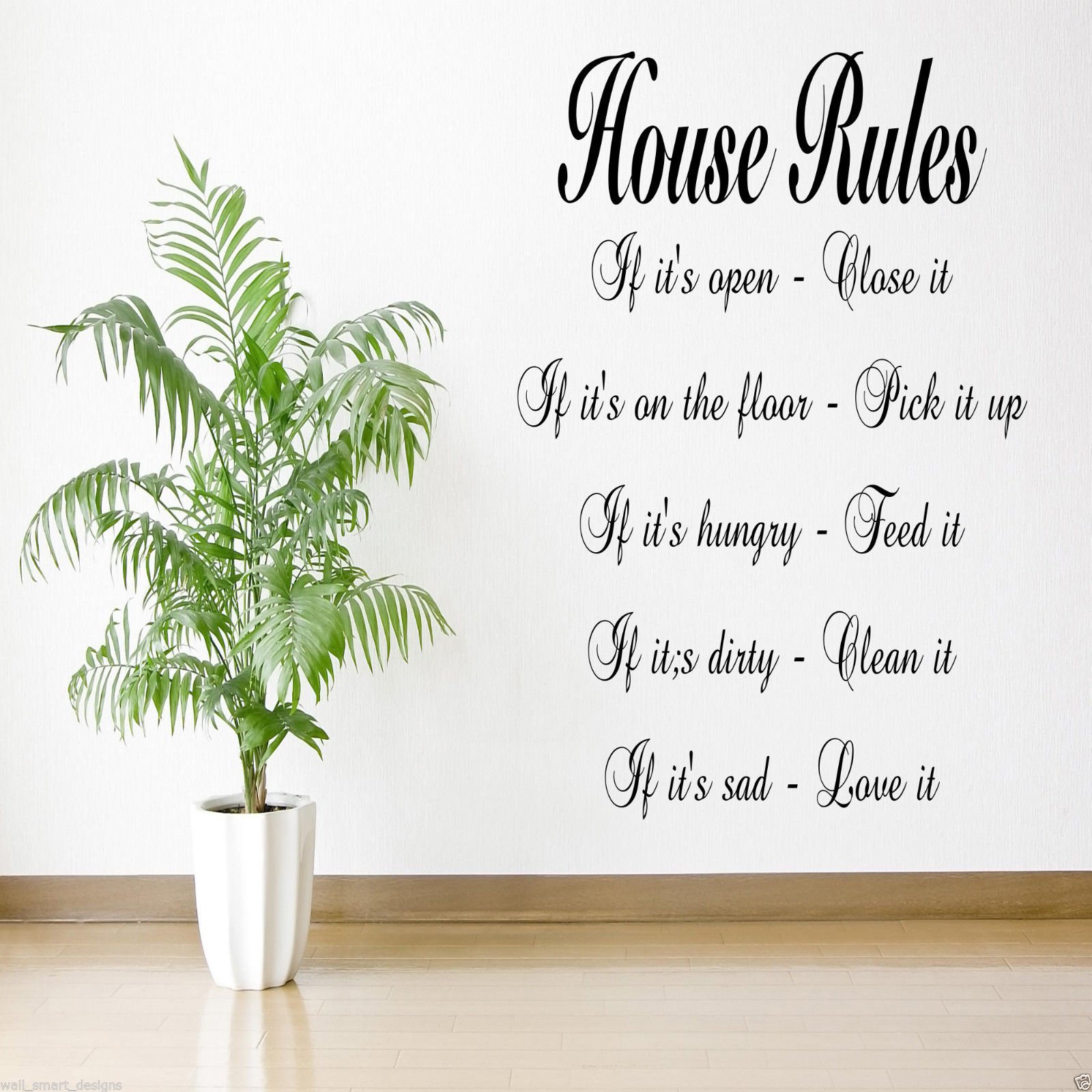 Wall Smart Designs HOUSE RULES Kitchen Lounge Bedroom Hall Quote Decal Mural Transfer Sticker WSD492