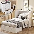 LIVAUVEAD Twin Murphy Bed with Built-in Charging Station, Space-Saving Murphy Bed Chest Twin with Drawer, Foldable, for Home Office Guest Room Bedroom White