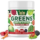 INA TREE HEALTH REVIVE Greens Powder Immune Support, Superfood Blend with 20 Organic Greens & Superfruits, Boost Energy Level, Digestive Enzymes & Prebiotic Blend, Natural Mixed Berry Flavor (9.5 Oz)