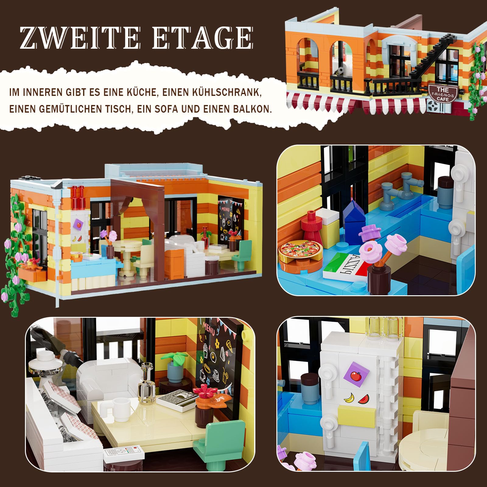 TOY PLAYER Mini Coffee House Klemmbausteine Baukasten, Nicht Kompatibel mit Lego, MOC Konstruktionsspielzeug, Geschenke für Mädchen und Jungen ab 8 Jahren(1504PCS) 4