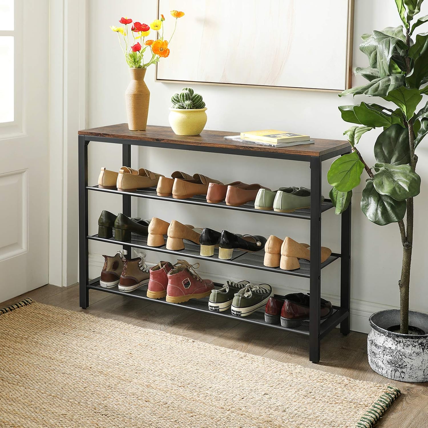 VASAGLE Shoe Rack, Shoe Rack, Shoe Organizer, Storage, 100 x 30 x 72 cm, for Entryway Living Room, Bedroom, Simple Structure - Image 3